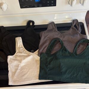 Set of Four Crop Tank Tops in Black, Gray, Cream, and Green